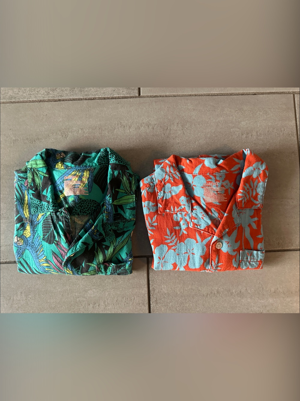 Cat & Jack Hawaii Button-Up Teal Parrot & Orange Hibiscus Shirts Size M8 Lot